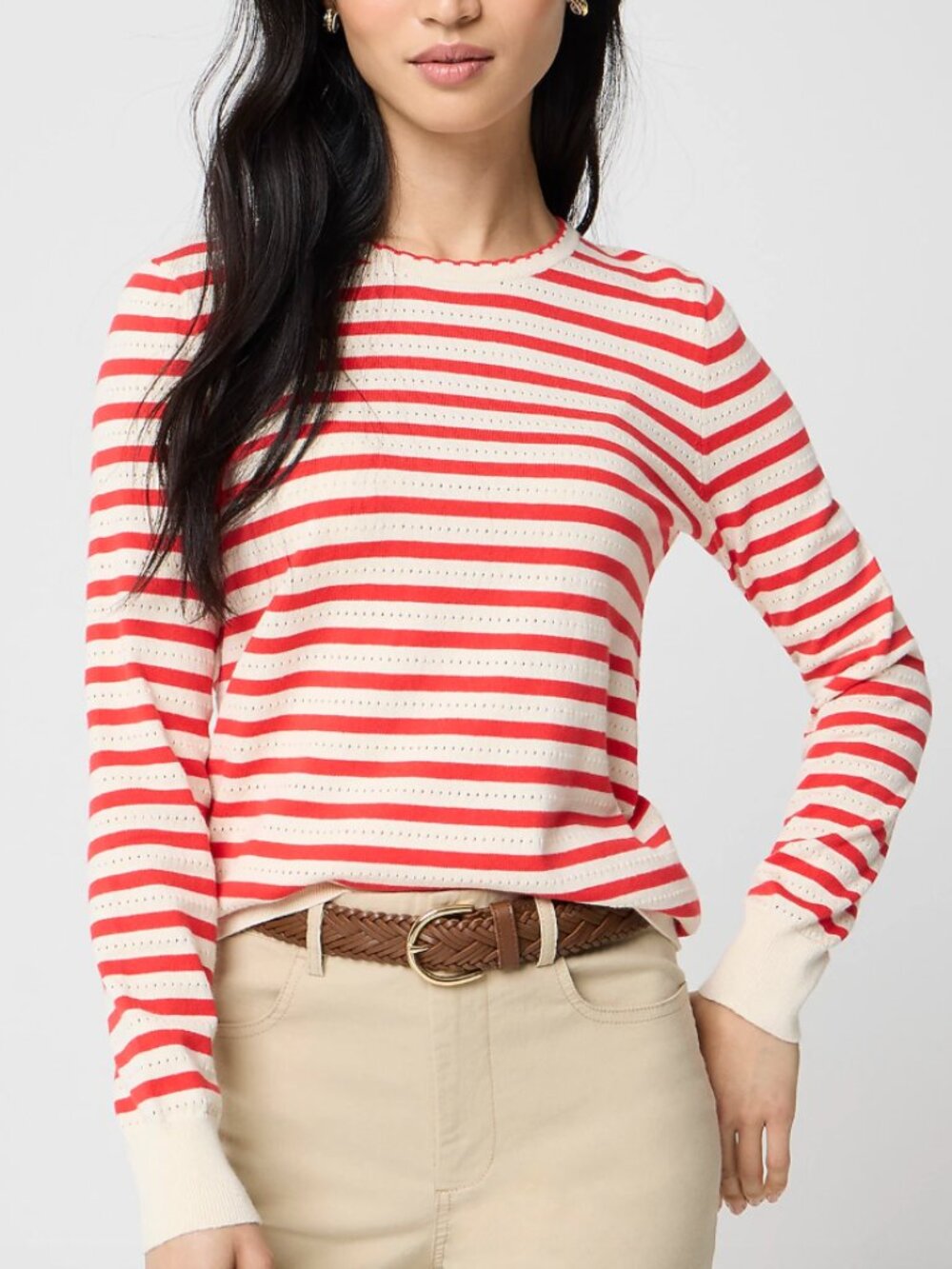 JCrew Factory Striped Pointelle Scallop-Neck Sweater